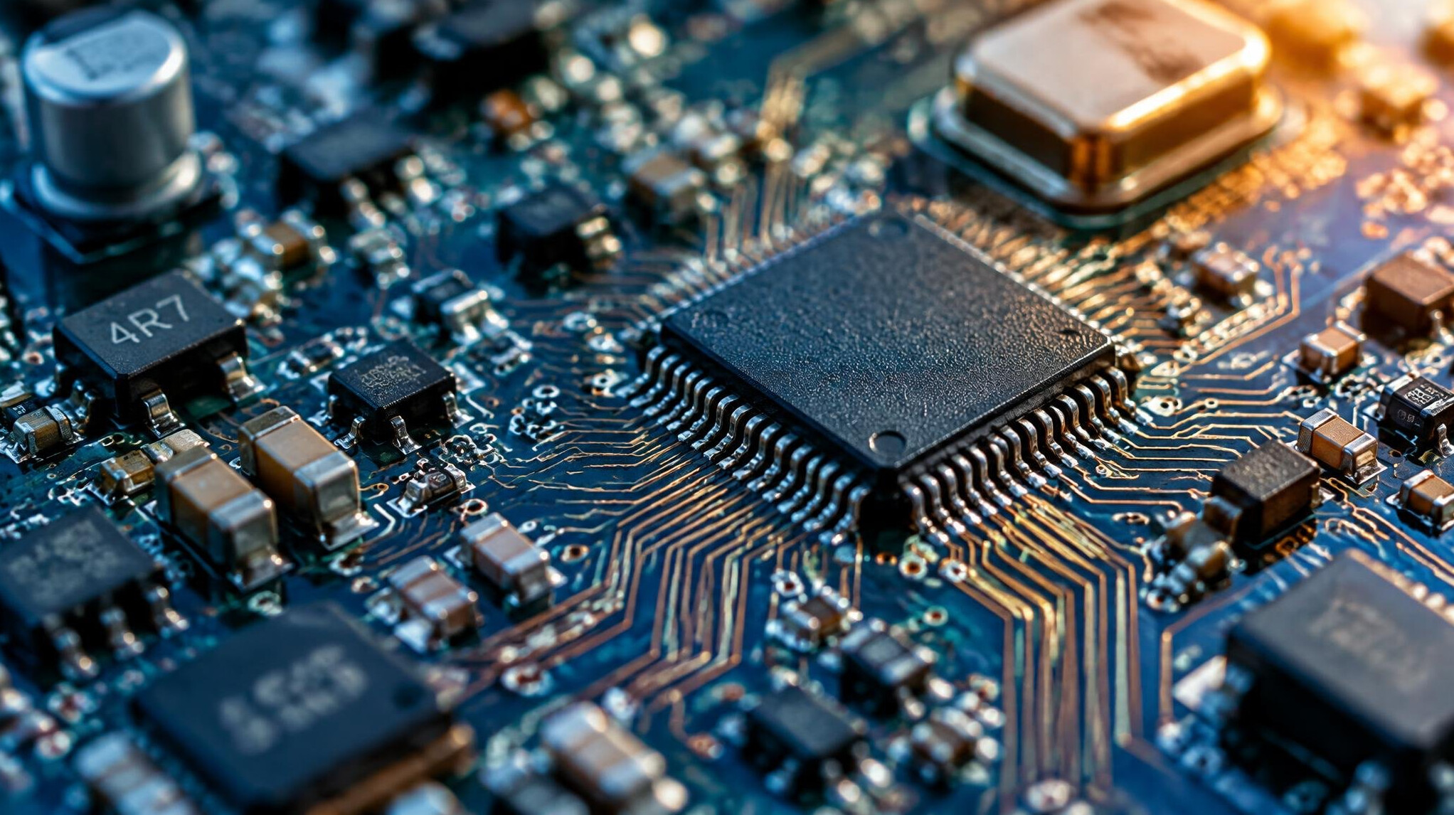 Close-up of an electronic circuit board with fine traces